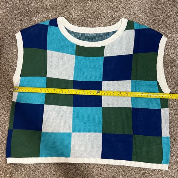 Women's Cap Sleeve Color Block Crop Top - Trendy Casual Knit Summer Sweater - Picture 3 of 5